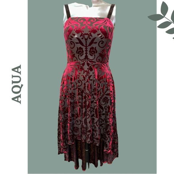 Aqua Burnout Velvet Baroque Burgundy Black High Low Lined Dress Stretch Small - Picture 4 of 11